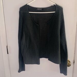 Peruvian Connection charcoal grey ribbed knit Pima cotton open front cardigan